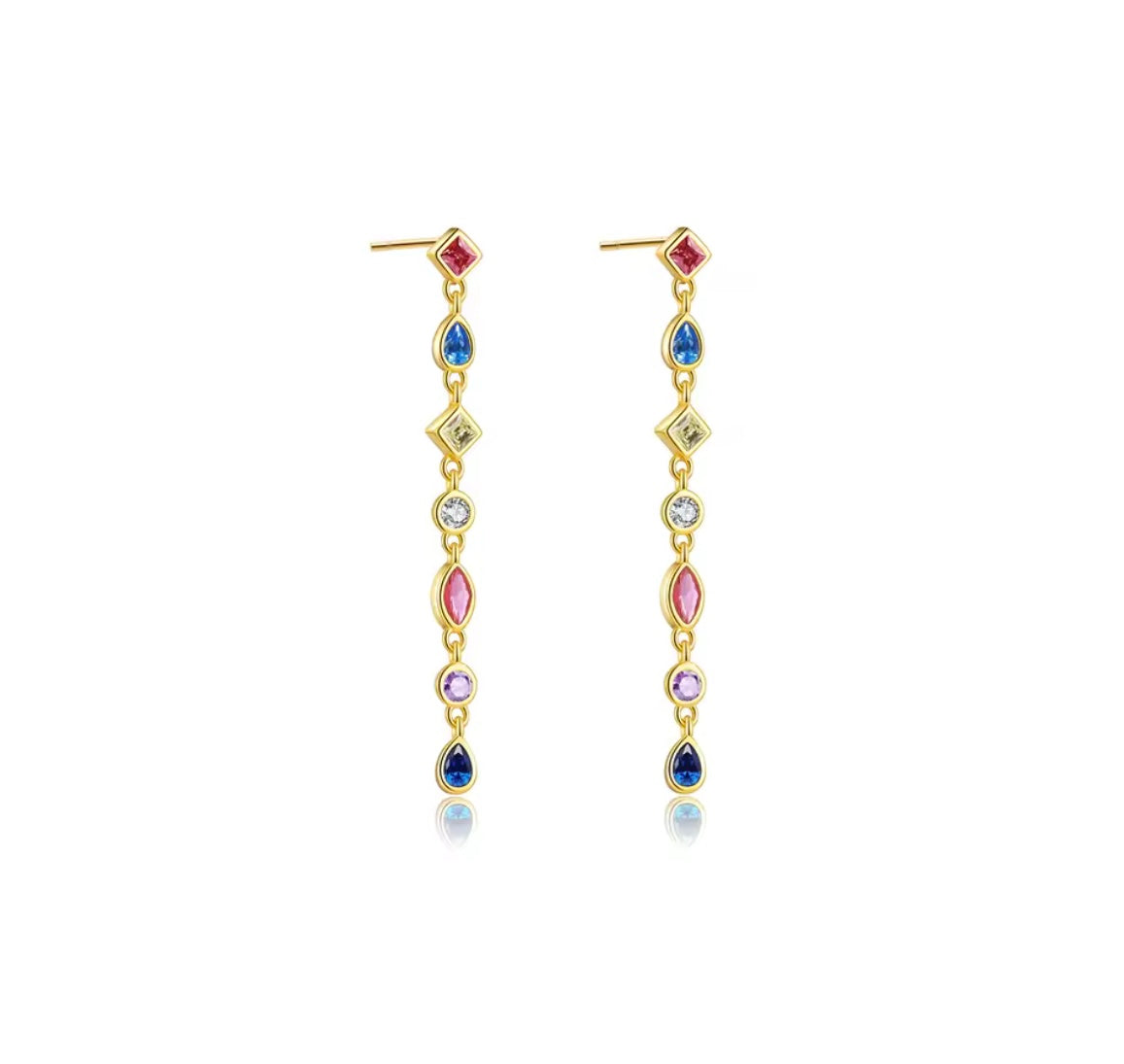 Long Colourful Drop Gold Earrings