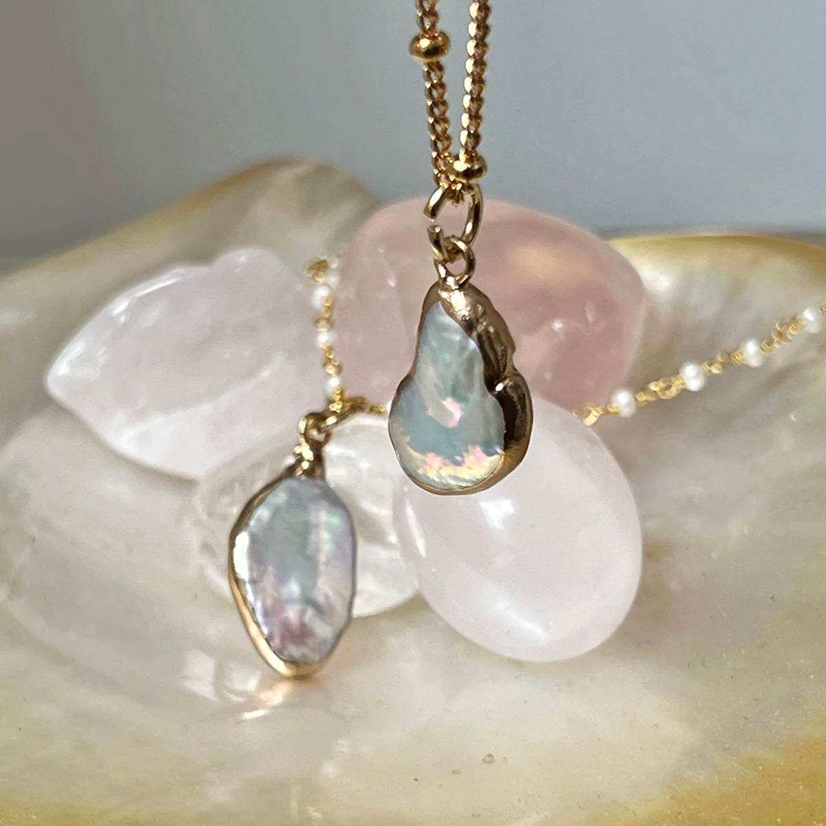 Freeform Bezel Set Baroque Freshwater Pearl Earrings