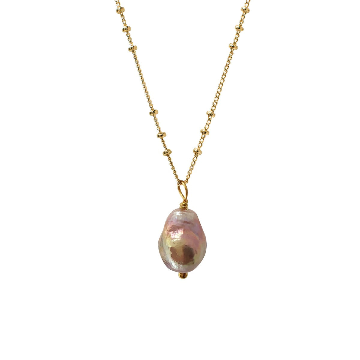 Baroque Pear Pearl Pendant on Mini Gold Biba Chain