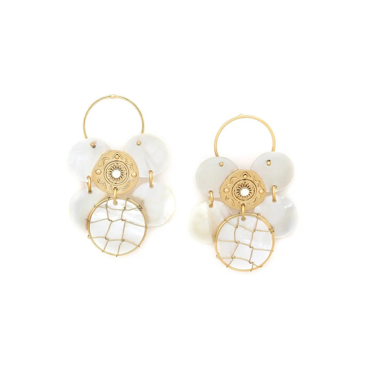 Kimberley Multi Disc Mother of Pearl Large Hoop Earrings