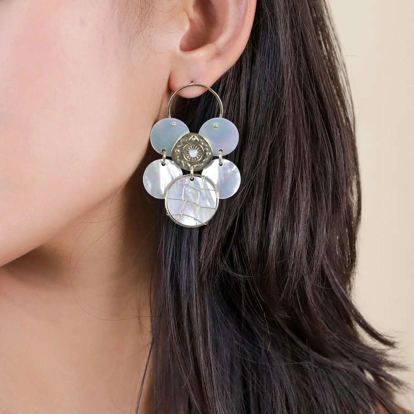 Kimberley Multi Disc Mother of Pearl Large Hoop Earrings