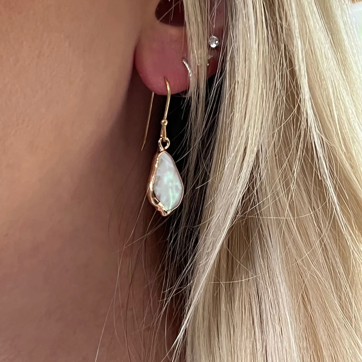 Freeform Bezel Set Baroque Freshwater Pearl Earrings
