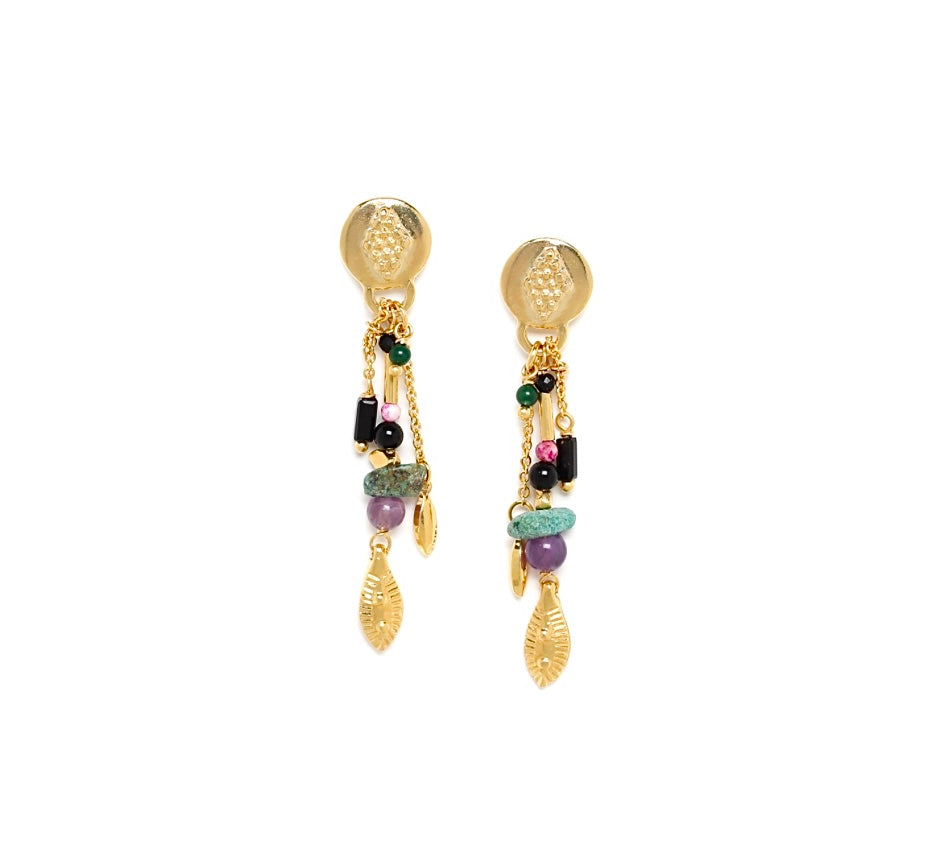 Billie Multi Gemstone Gold Drop Earrings