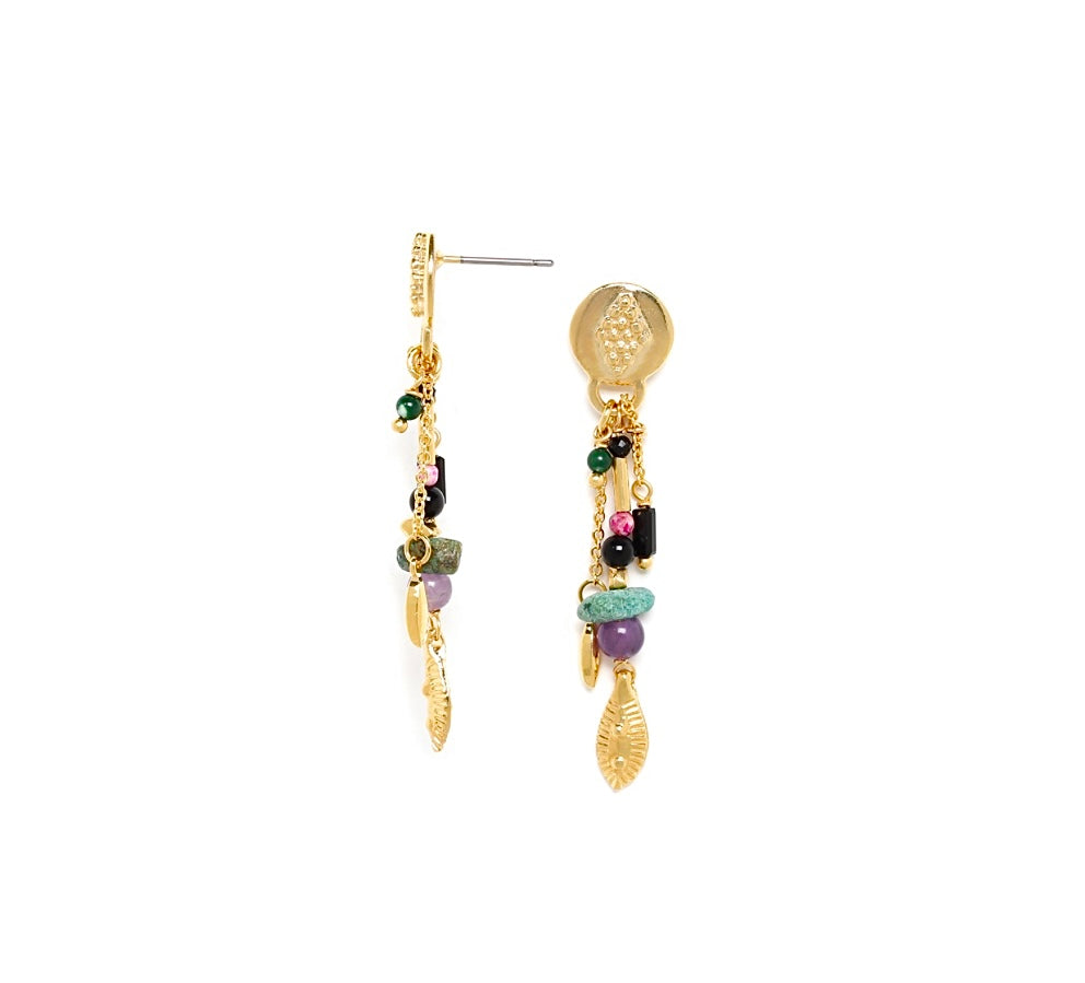 Billie Multi Gemstone Gold Drop Earrings