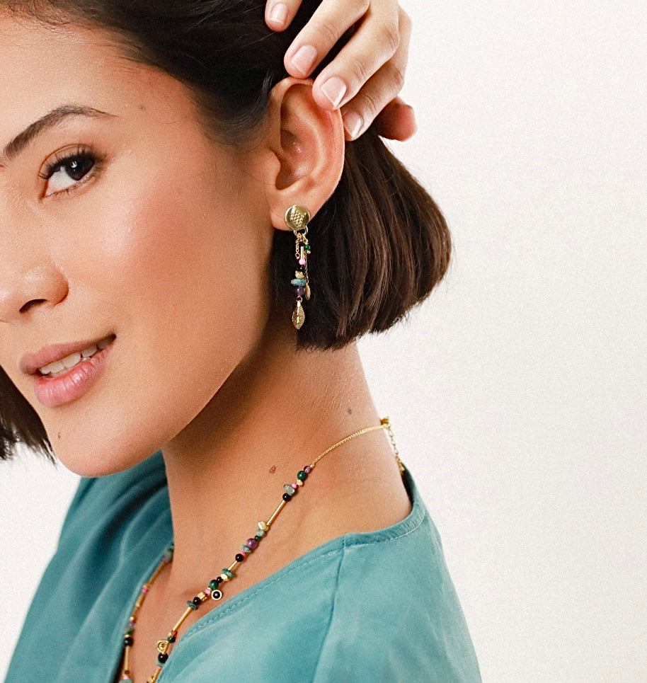 Billie Multi Gemstone Gold Drop Earrings