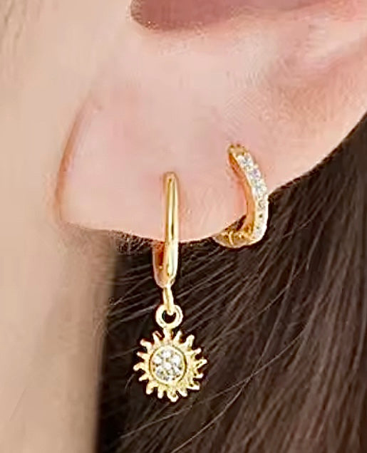 Gold Sun Drop Huggie Hoop Earrings