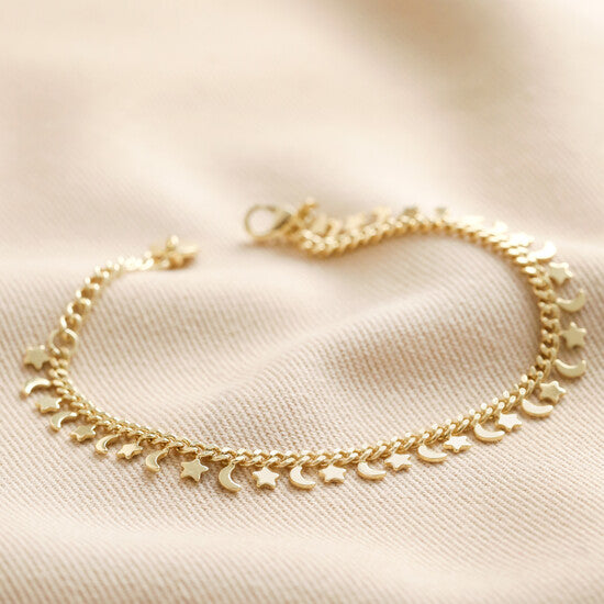Gold Moon and Star Multi Charm Bracelet