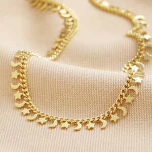 Gold Moon and Star Multi Charm Bracelet