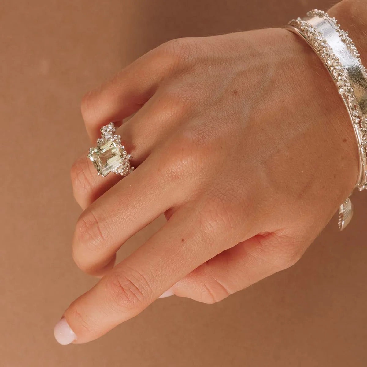 Silver Giselle Green Quartz Ring