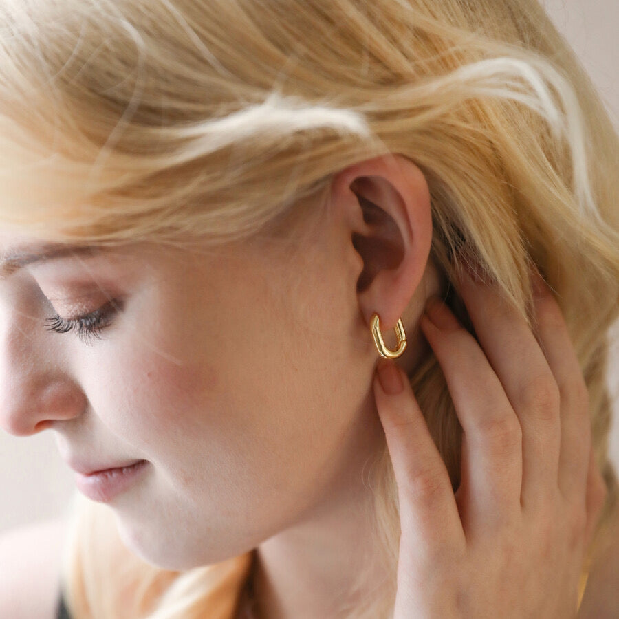 Chunky Gold Small Oval Huggie Hoop Earrings