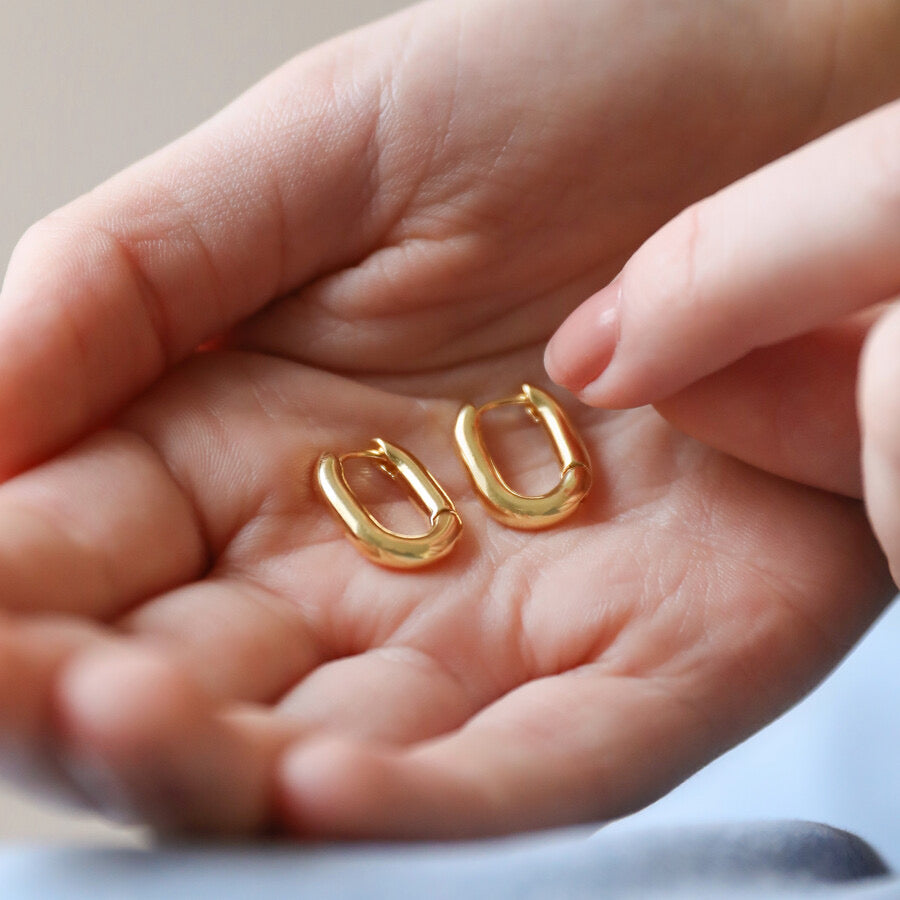 Chunky Gold Small Oval Huggie Hoop Earrings