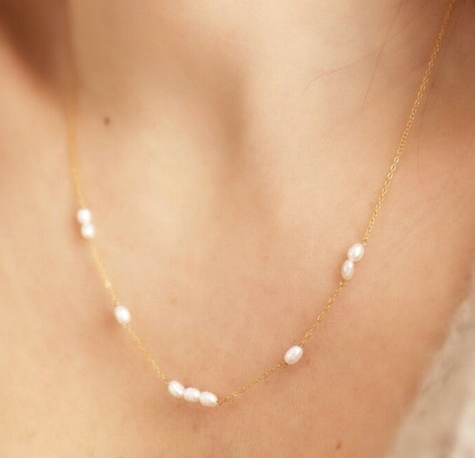 Gold Stainless Steel Freshwater Pearl Delicate Necklace