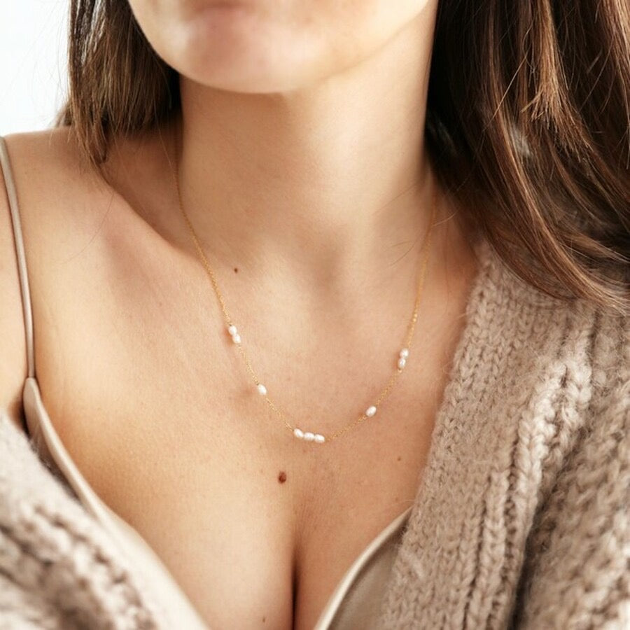 Gold Stainless Steel Freshwater Pearl Delicate Necklace