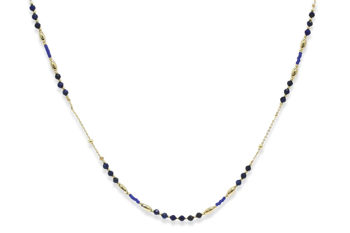 Horus Lapis Gold Gemstone Beaded Necklace