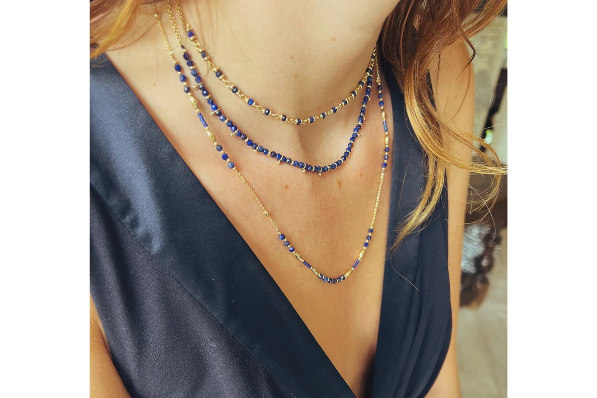 Horus Lapis Gold Gemstone Beaded Necklace