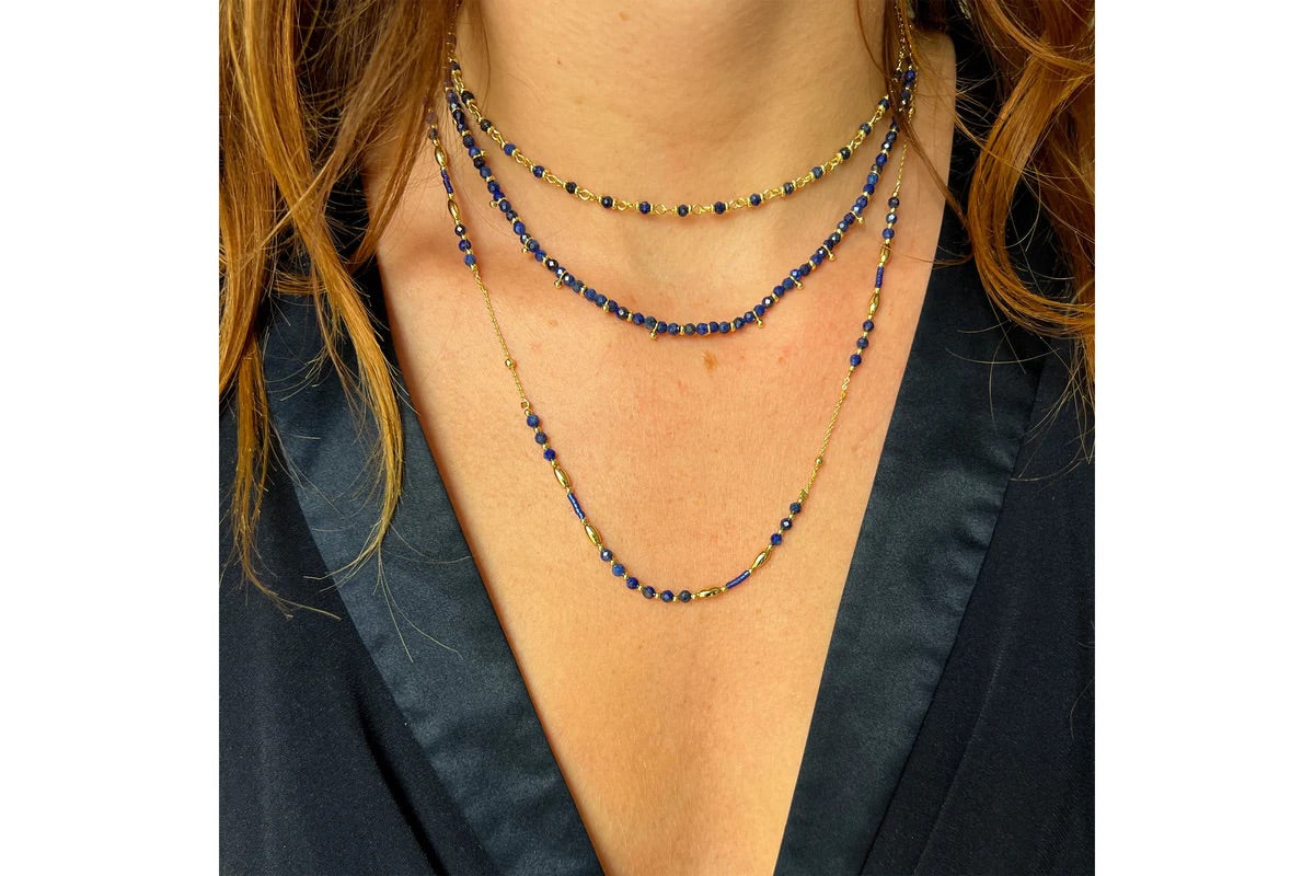 Horus Lapis Gold Gemstone Beaded Necklace