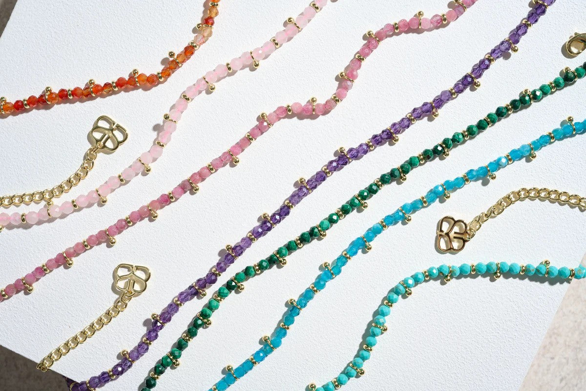 Salus Beaded Pink Tourmaline Gemstone Gold Necklace