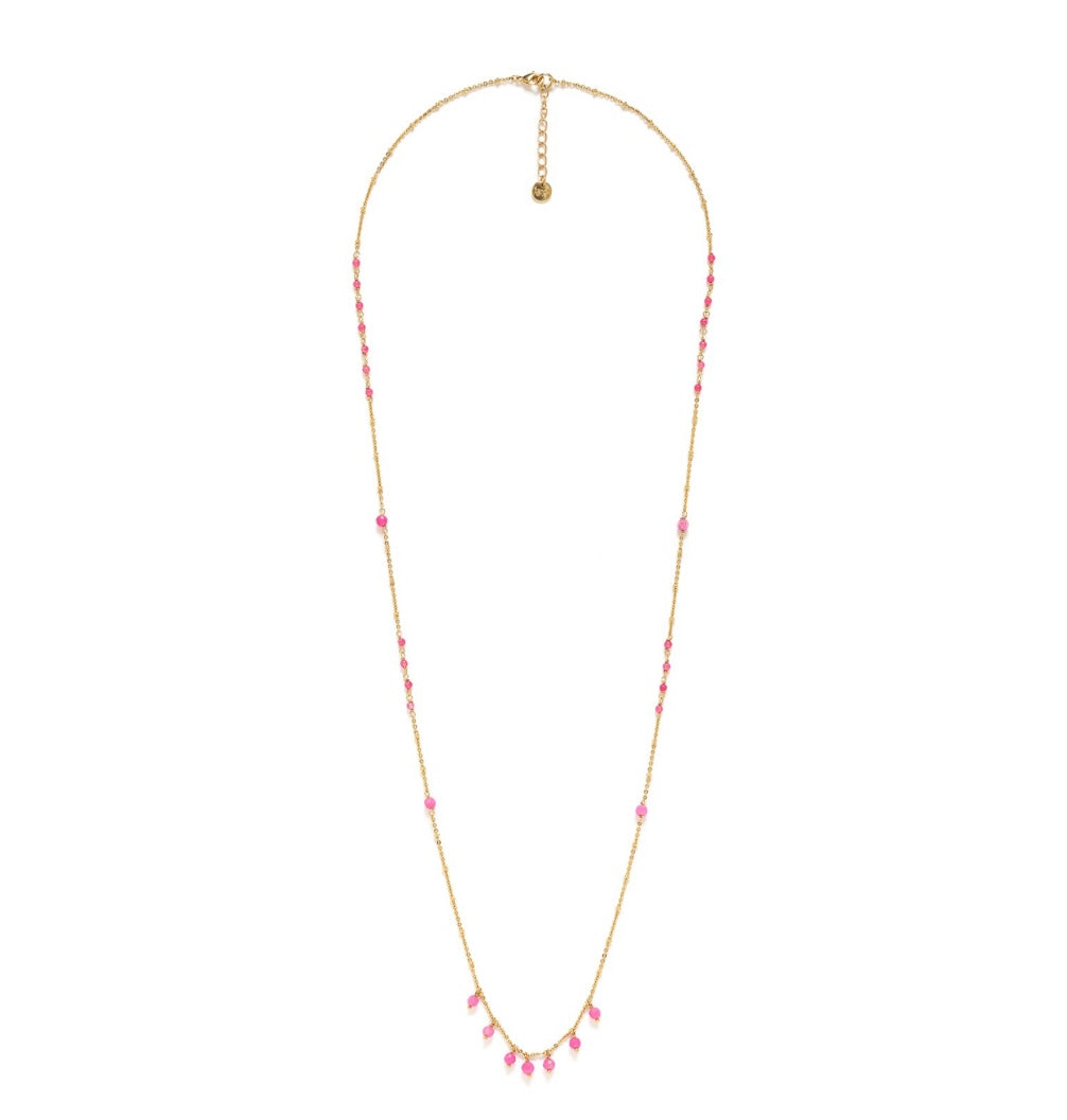 Long Layering Pink Agate Necklace