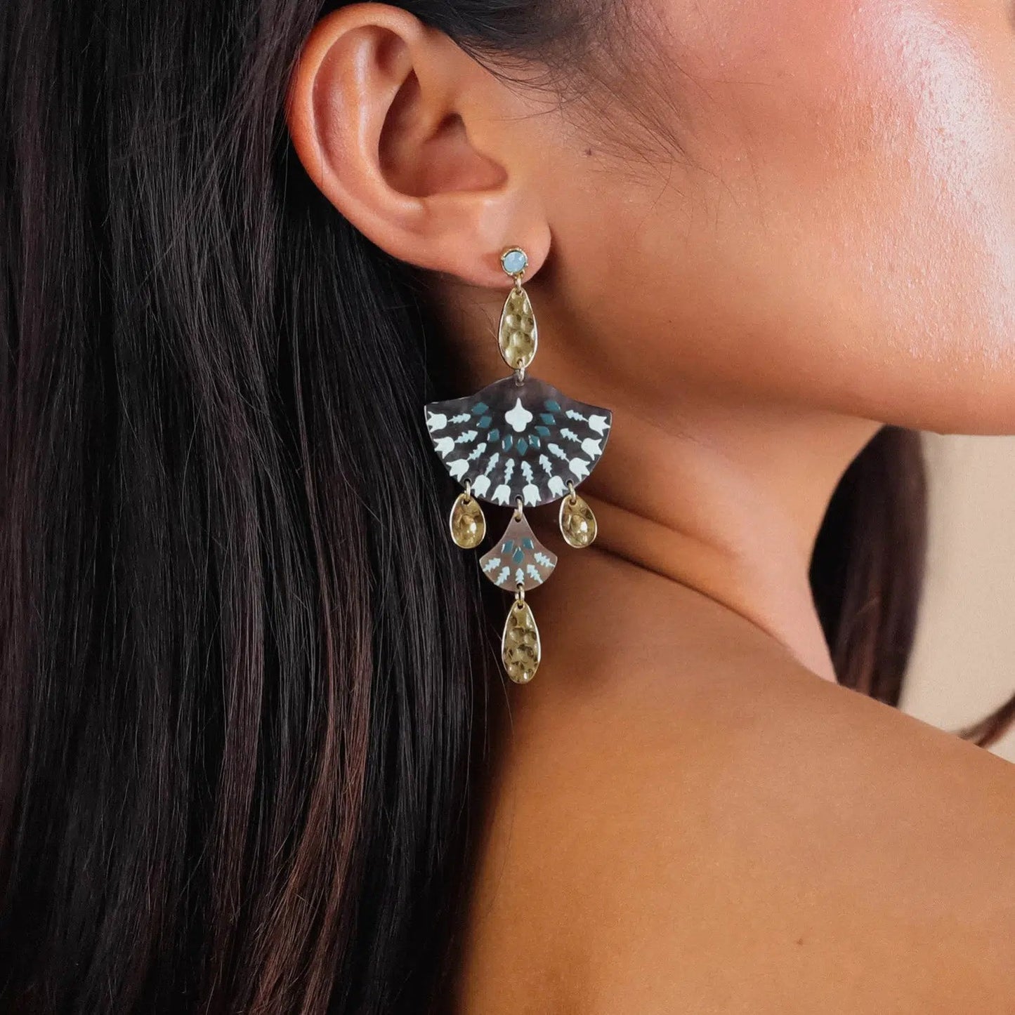 Talulah Extra Large Turquoise Mother of Pearl Drop Earrings