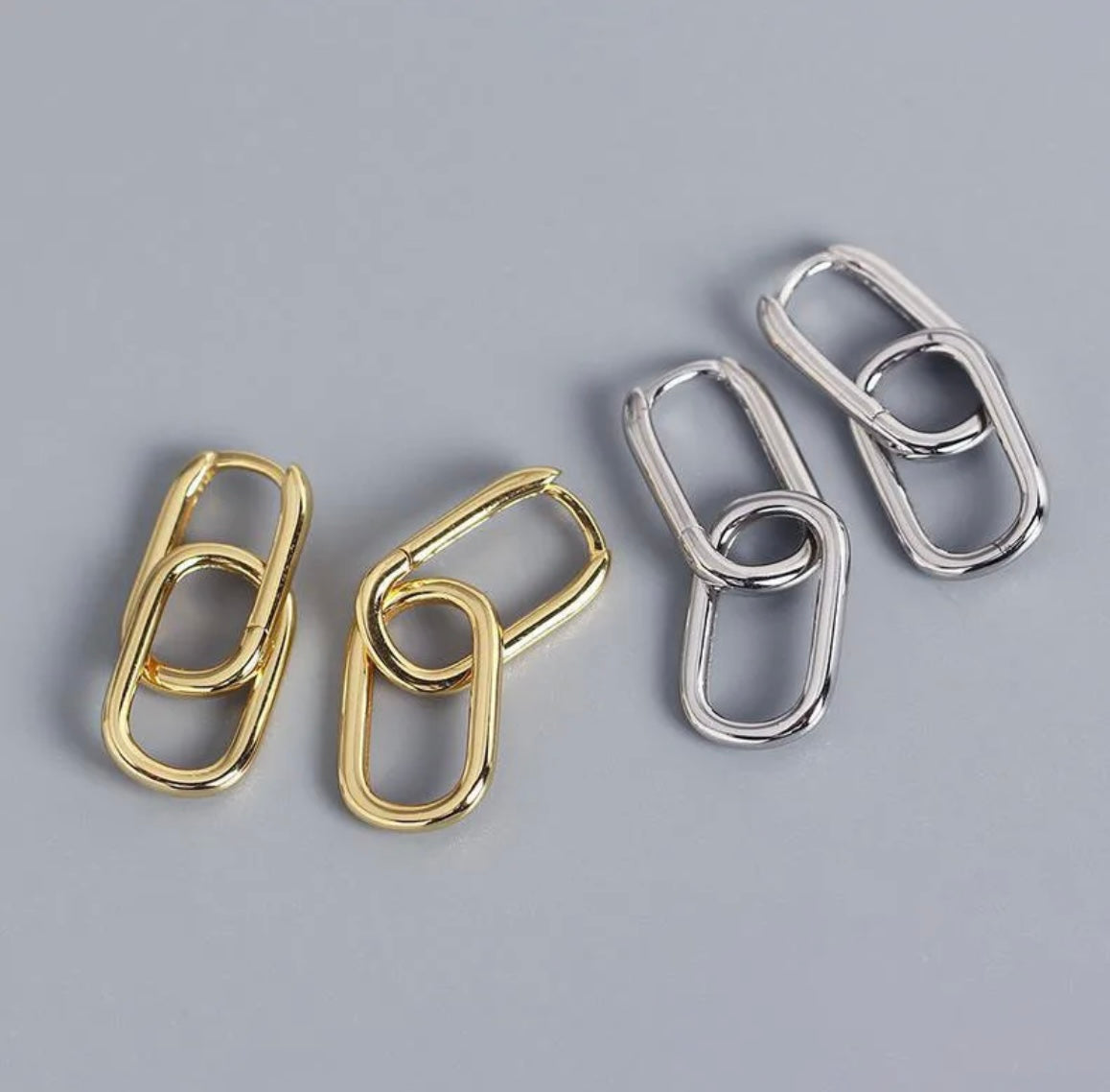 Silver Oval Hoop Detachable Earrings