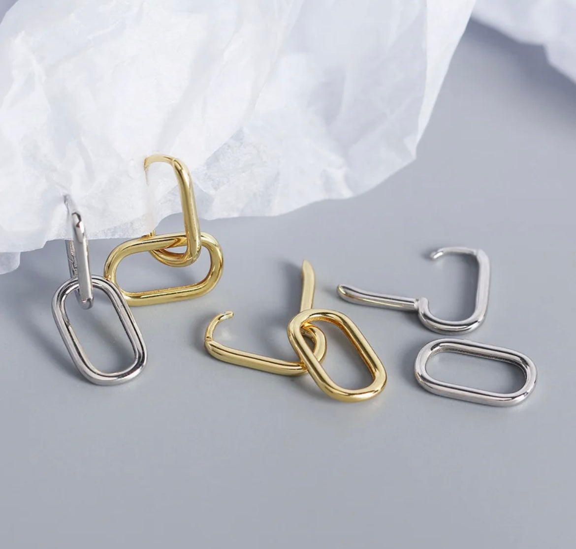 Silver Oval Hoop Detachable Earrings