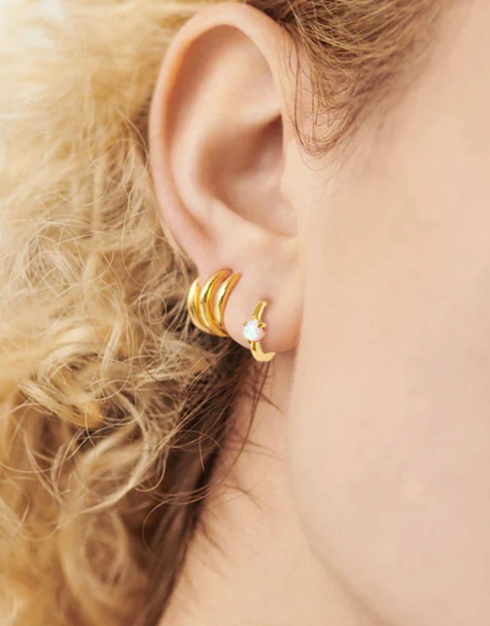 Gold Opal Small Huggie Hoop Earrings