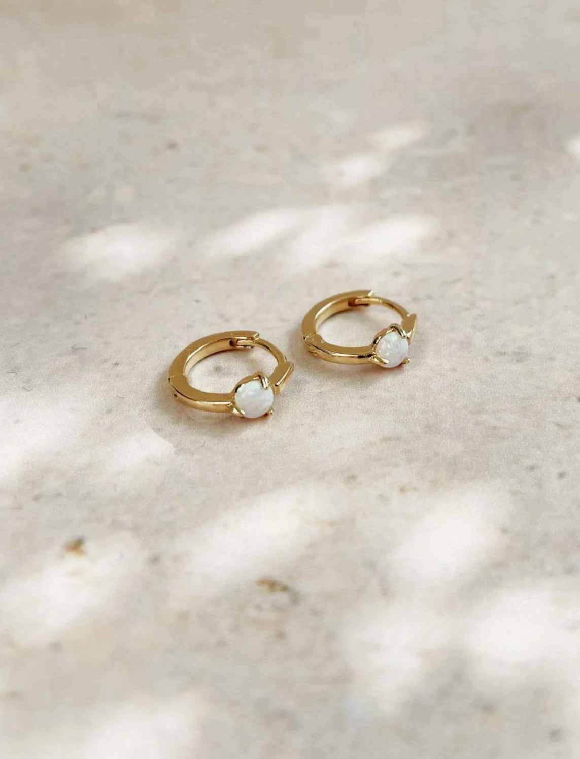 Gold Opal Small Huggie Hoop Earrings