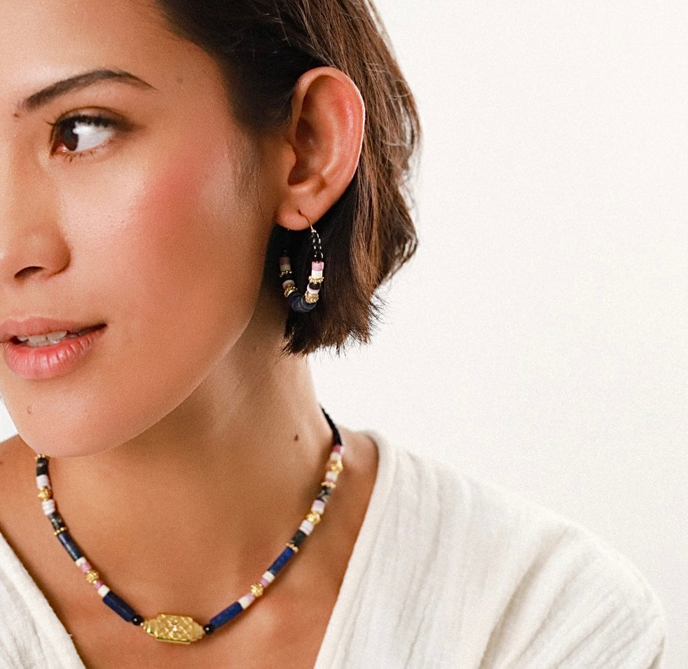 Cleopatra Lapis Creole Hoop Earrings