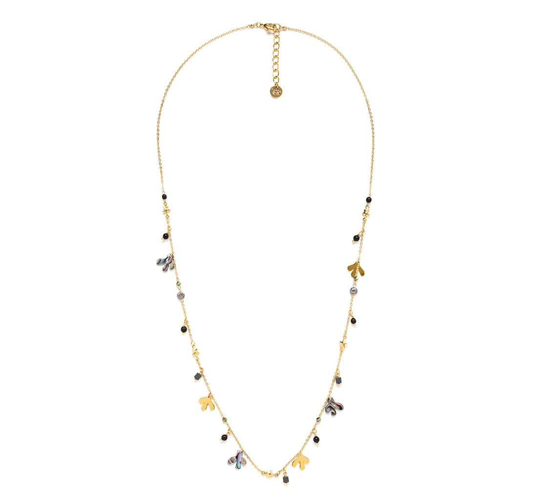 Julia Abalone Dainty Leaf Long Layering Necklace