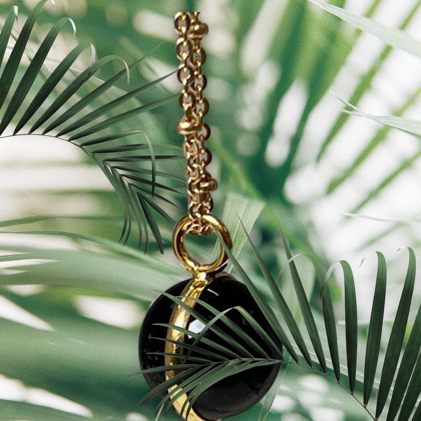 Magic Black Onyx Ball Pendant on Long Satellite Chain