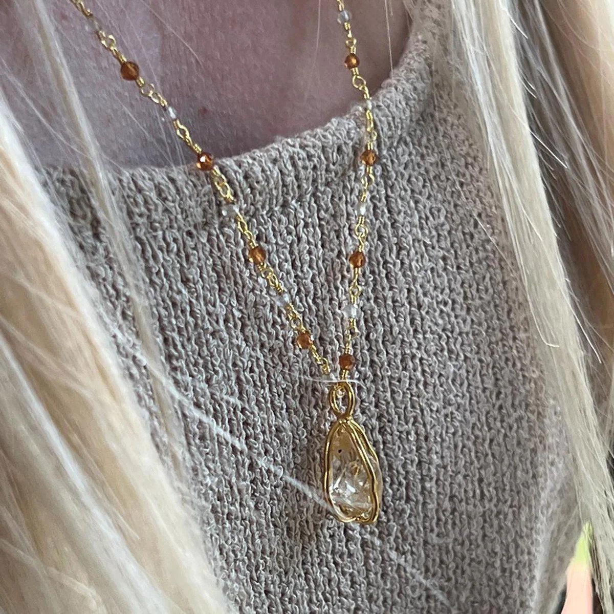 Caged Raw Citrine Gold Hook Drop Earrings