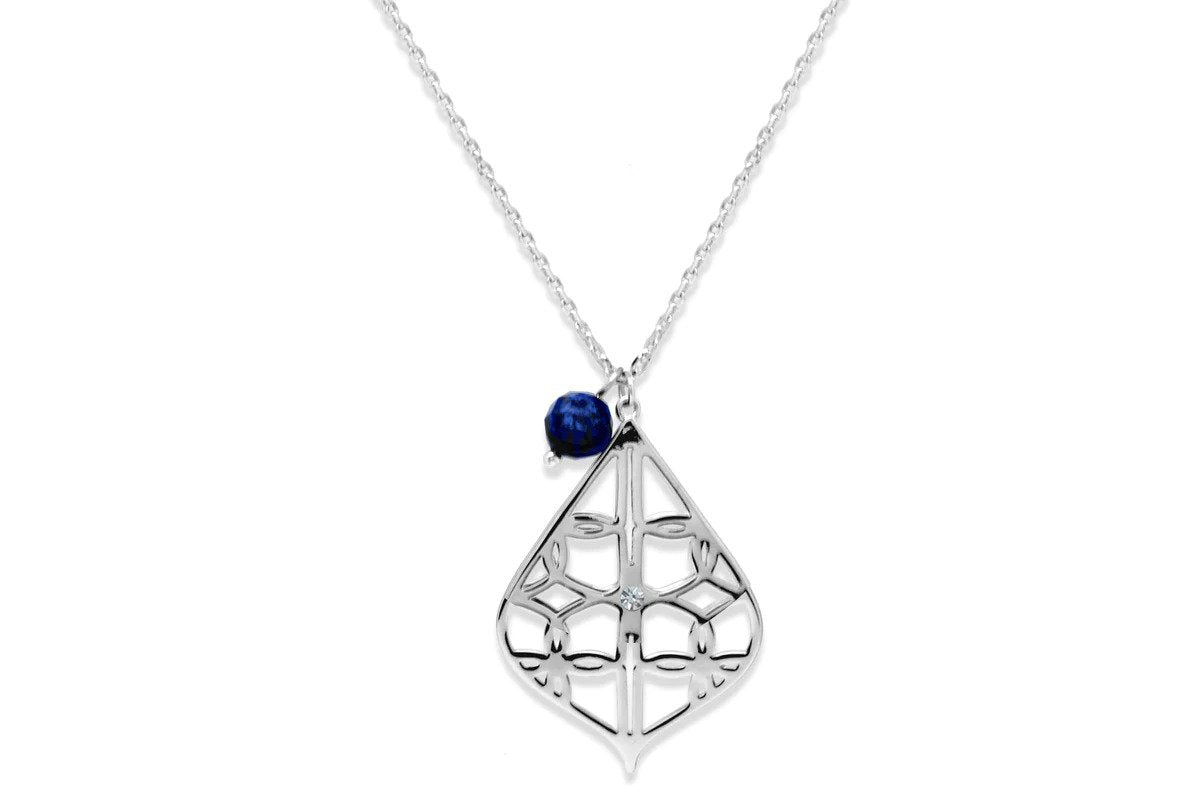Ratri Lapis Luzuli and Turquoise Beaded Silver Pendent Necklace