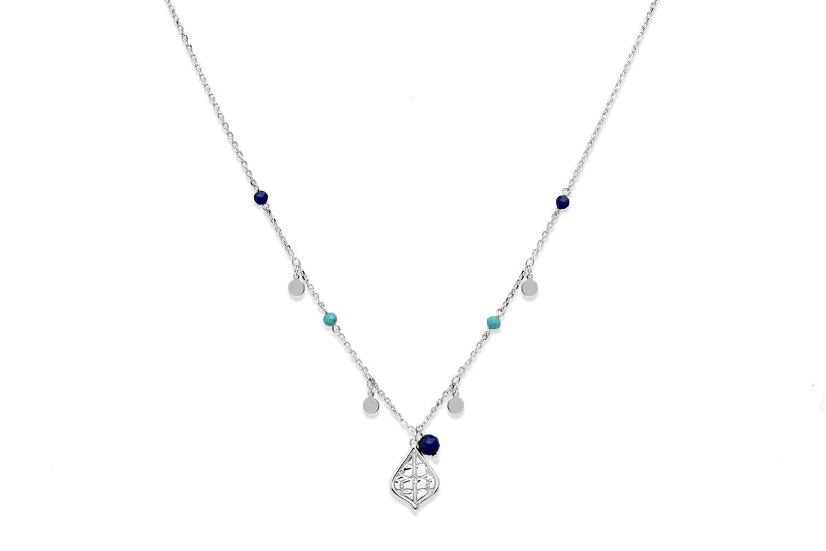 Nott Lapis Luzuli and Turquoise Beaded Silver Pendent Necklace