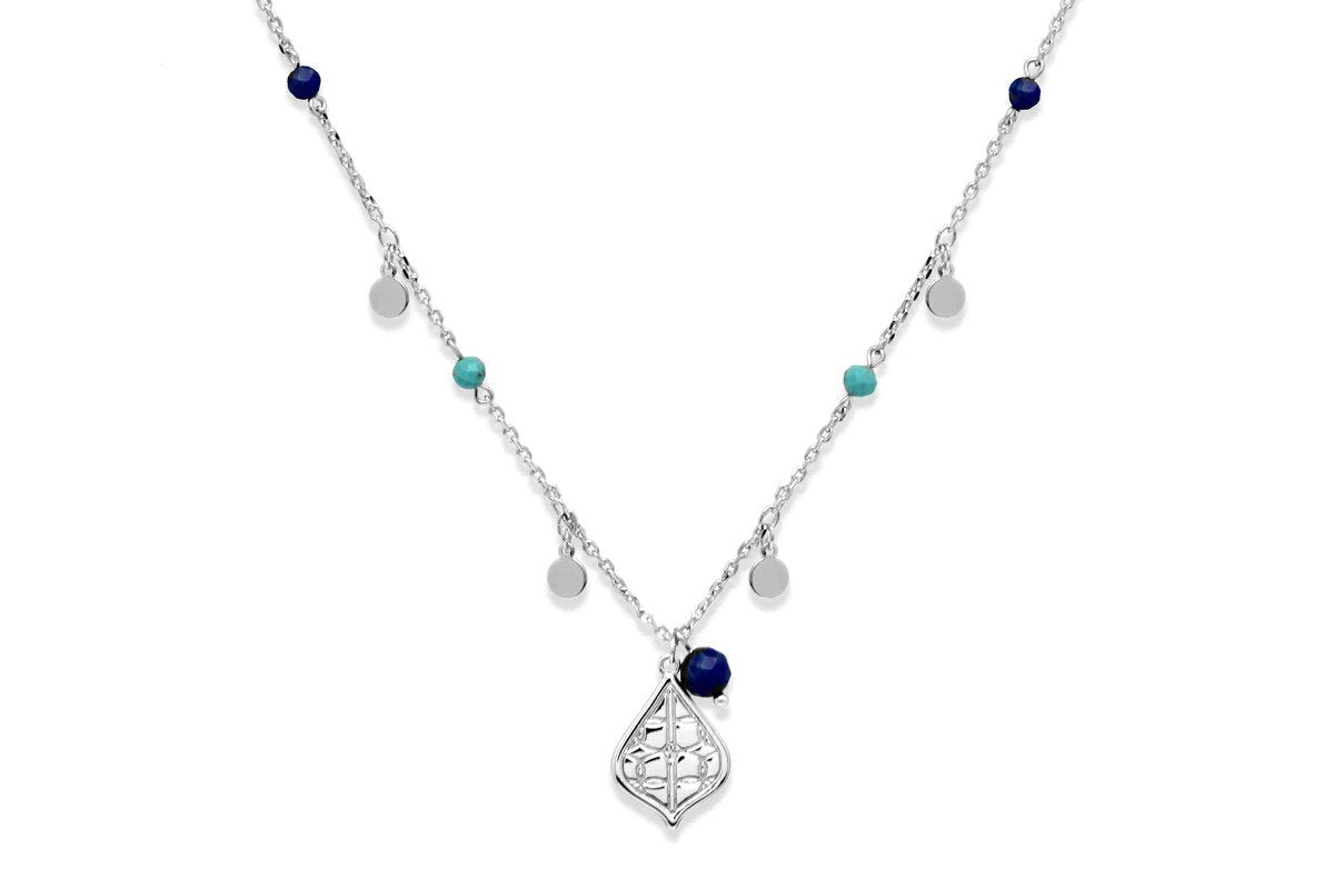 Nott Lapis Luzuli and Turquoise Beaded Silver Pendent Necklace