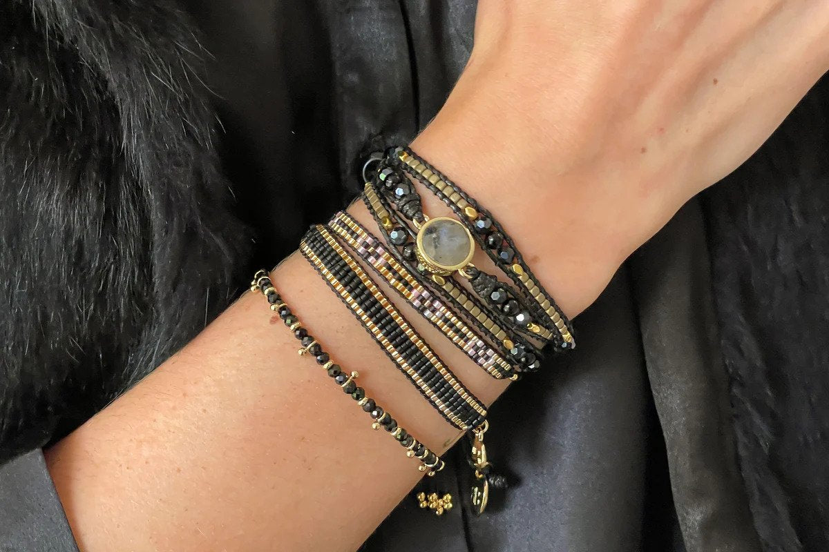 Harmony Black Spinel Beaded Gold Bracelet