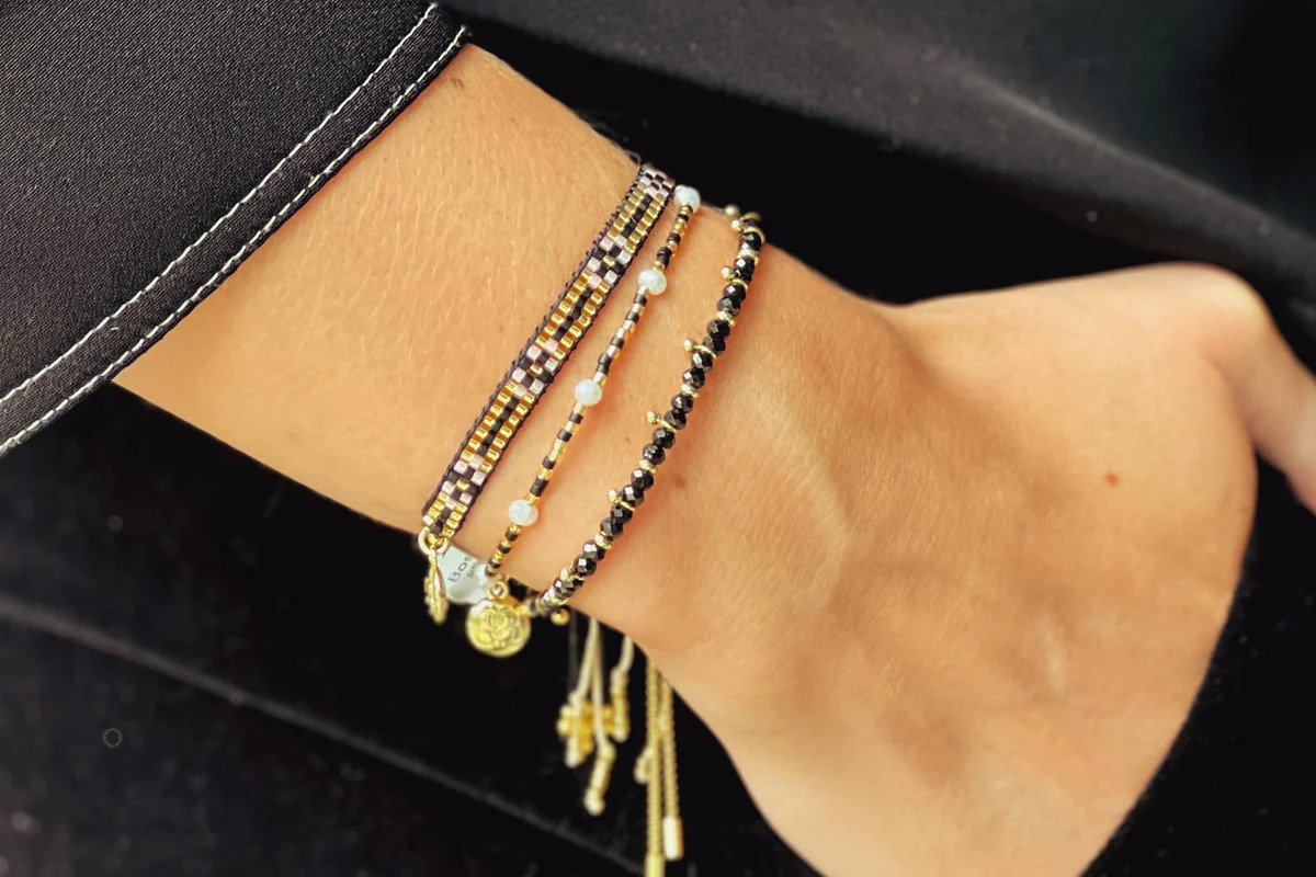 Harmony Black Spinel Beaded Gold Bracelet