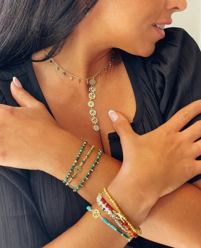 Heart Chakra Gold Malachite Gemstone Bracelet