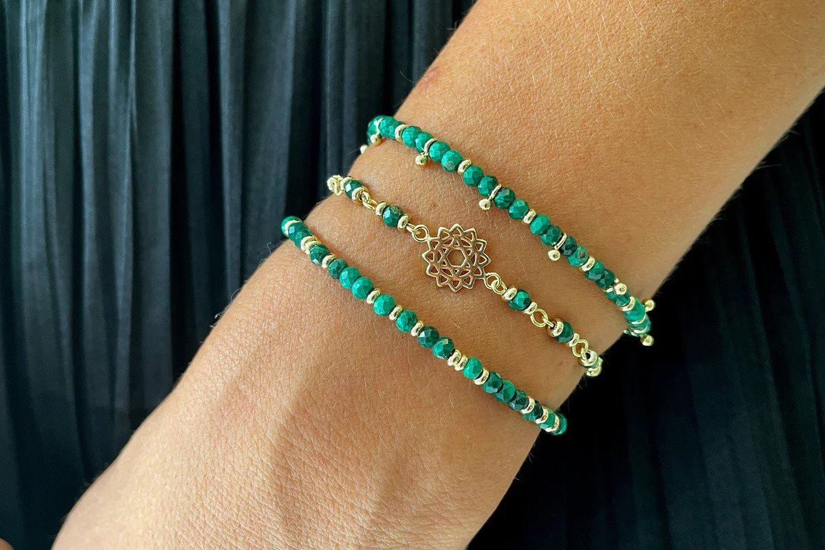 Heart Chakra Gold Malachite Gemstone Bracelet