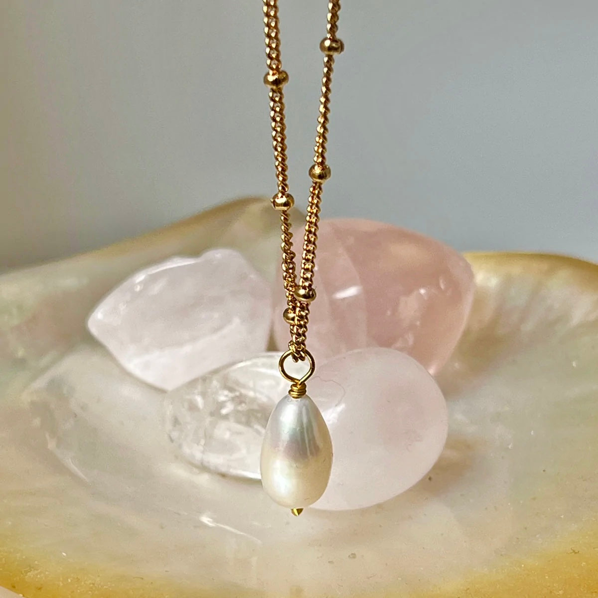 Freshwater Pearl Pendant on Gold Biba Chain