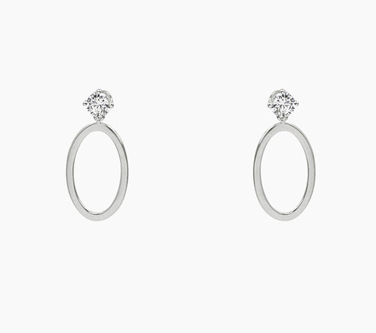 Sterling Silver Drop Oval Hoop With Single White Crystal Stud