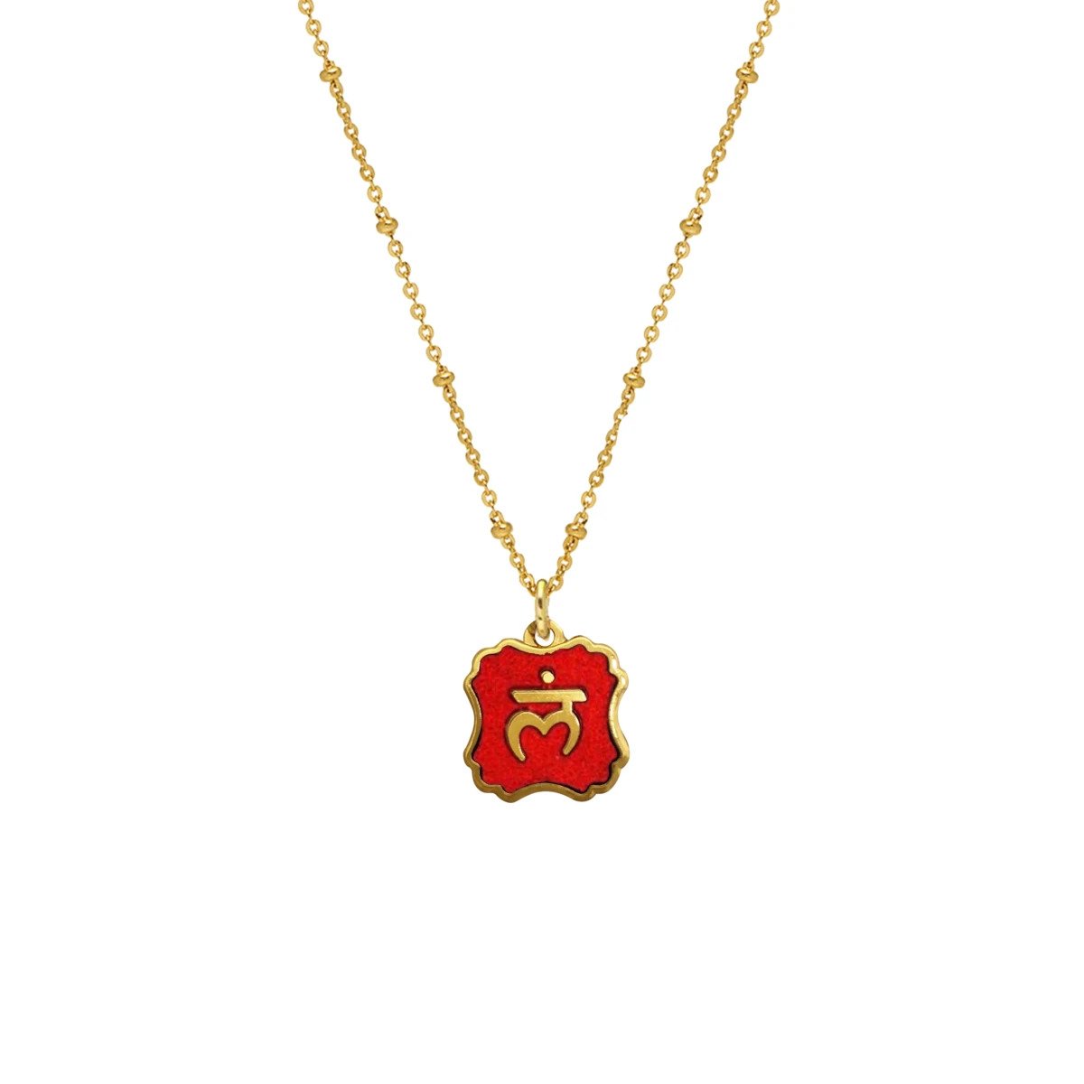 Base Chakra Red Enamel Double Sided Medal Pendant on Gold Chain