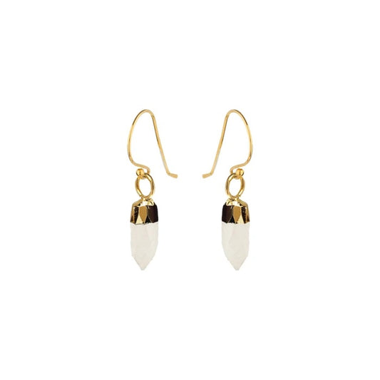 Mini Point White Moonstone Gold Dangle and Drop Earrings
