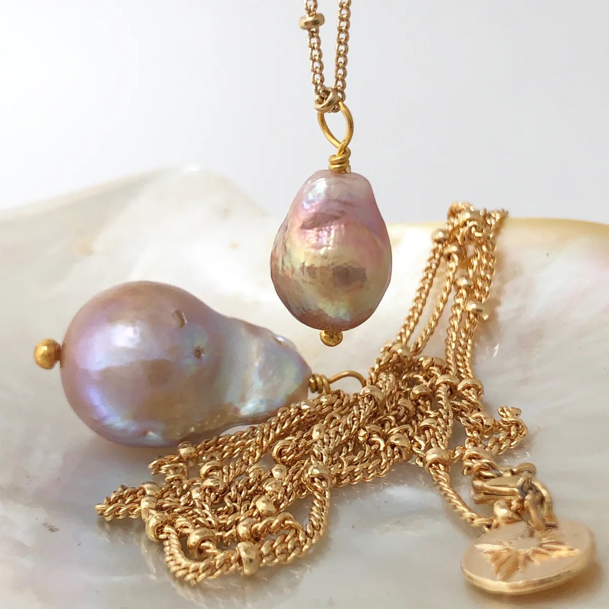 Baroque Pear Pearl Pendant on Mini Gold Biba Chain