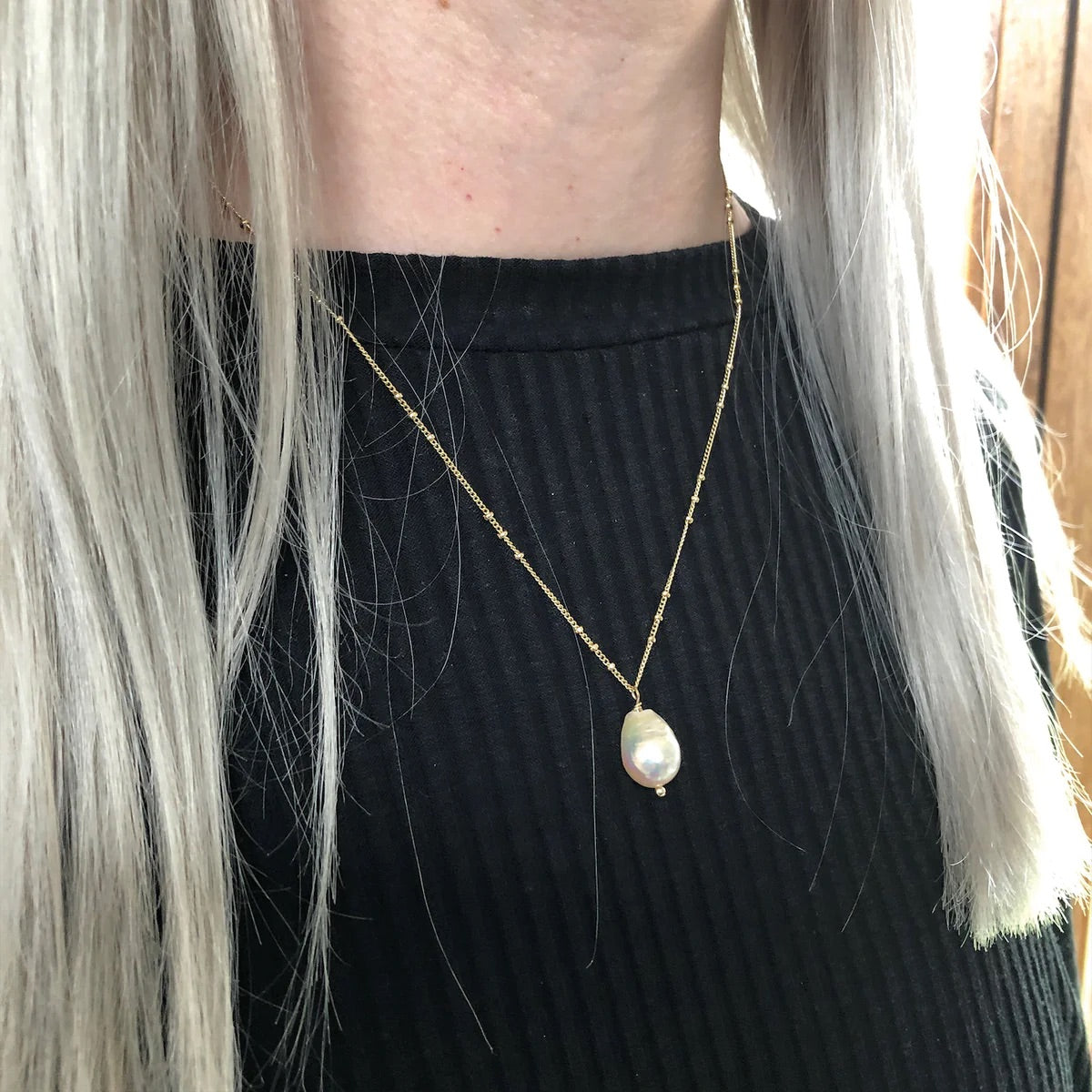 Baroque Pear Pearl Pendant on Mini Gold Biba Chain