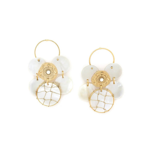 Kimberley Multi Disc Mother of Pearl Large Hoop Earrings