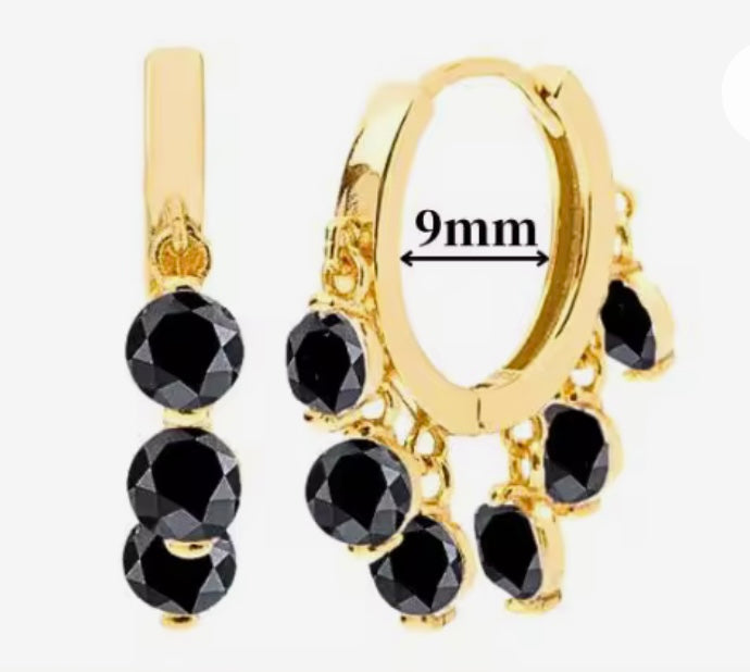 Gold Black Onyx Shimmery Huggie Hoop Earrings