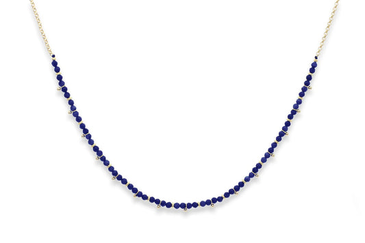 Salus Beaded Lapis Lazuli Gemstone Gold Necklace