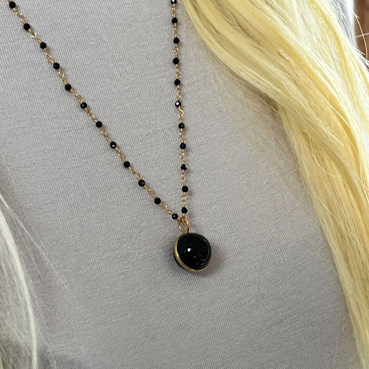 Black Onyx Ball Pendant on Black Onyx Rosary Chain