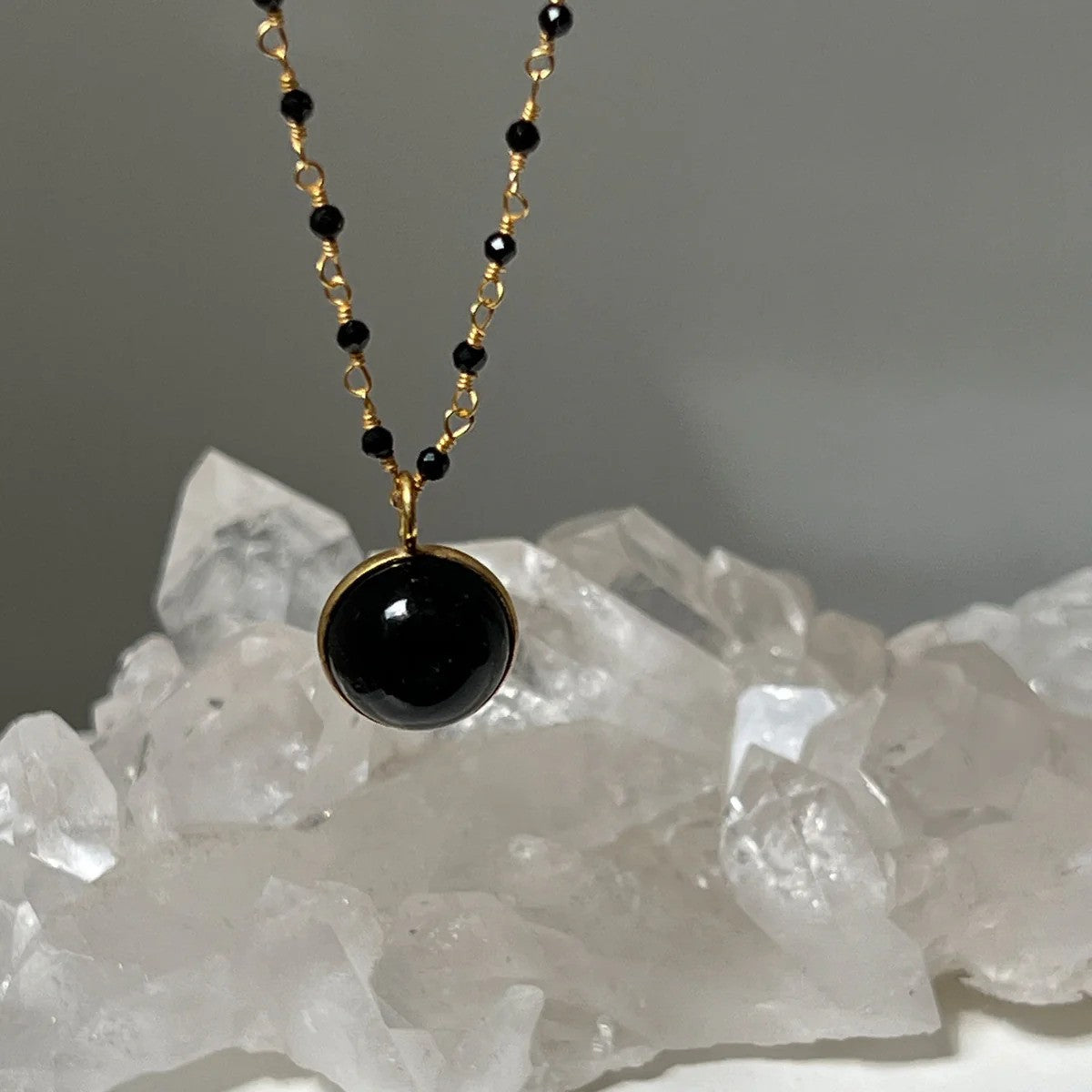 Black Onyx Ball Pendant on Black Onyx Rosary Chain