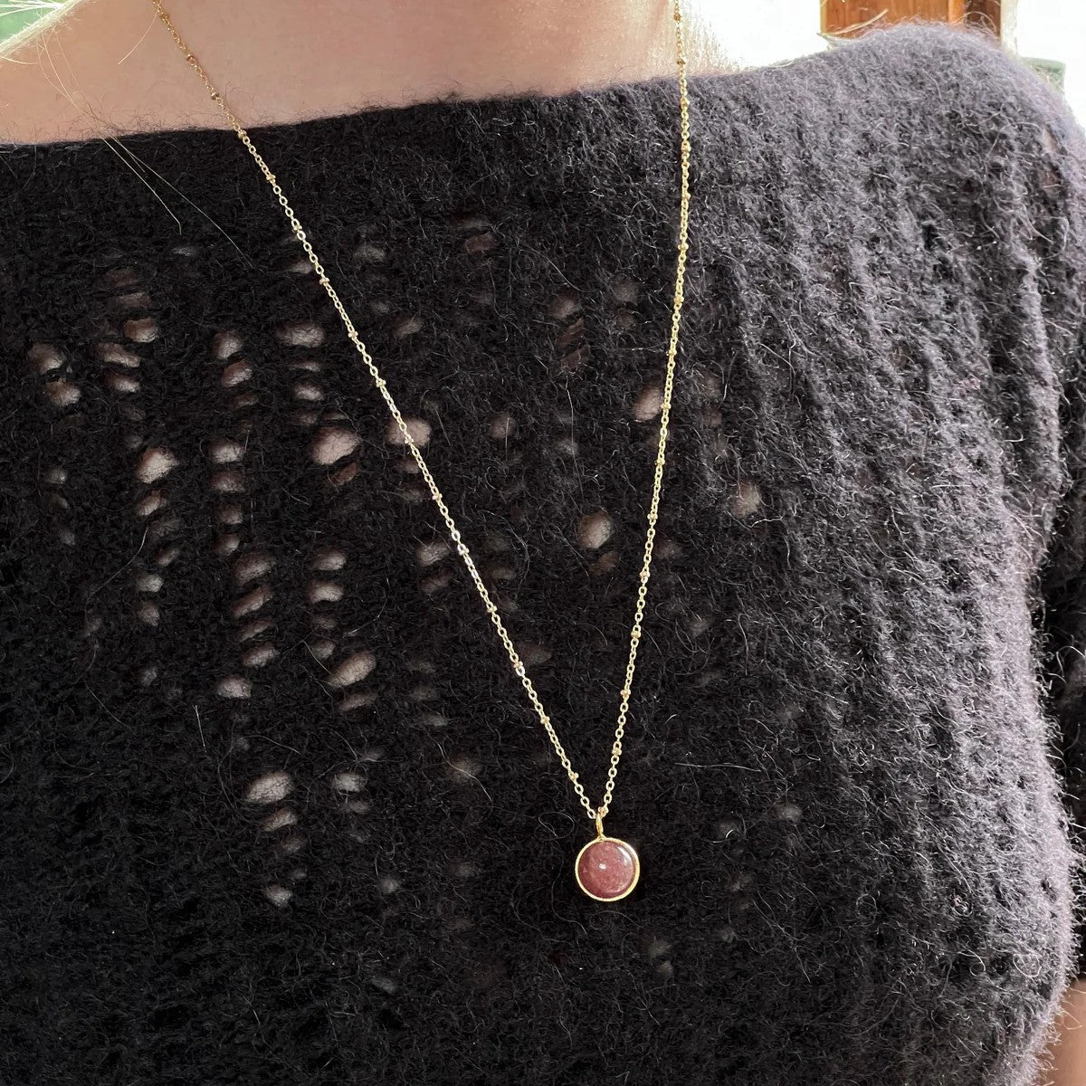 Magic Crystal Ball Strawberry Quartz on Long Satellite Chain